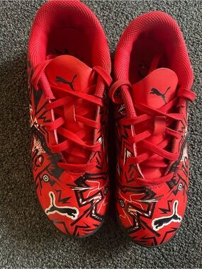 Puma Kids Red Sneakers with Black & White Graphic Accents